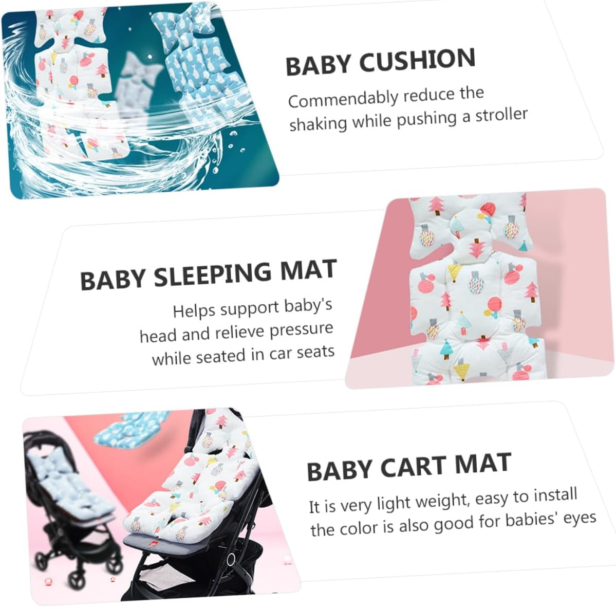 Breathable Cotton Cushion Pad for Stroller Pushchair with Cartoon Print Lightweight Soft Seat Liner Mat Reducing Shake Double-Sided Comfort Protector for All Seasons image number 1