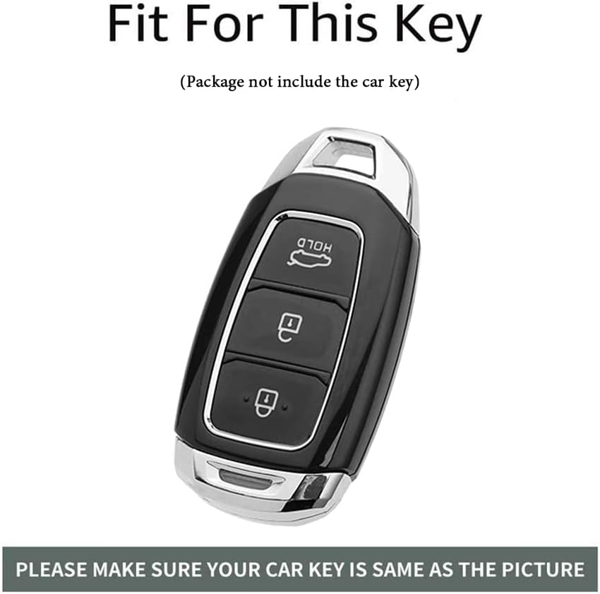 Ontto Leather Car Key Case Fit for Hyundai Palisade Accent Santa Fe Veloster Kona Electric Nexo Elantra GT I30 Key Fob Cover Keyring Remote Key Holder Keychain Key Protective Accessories Brown - Blue image number 2