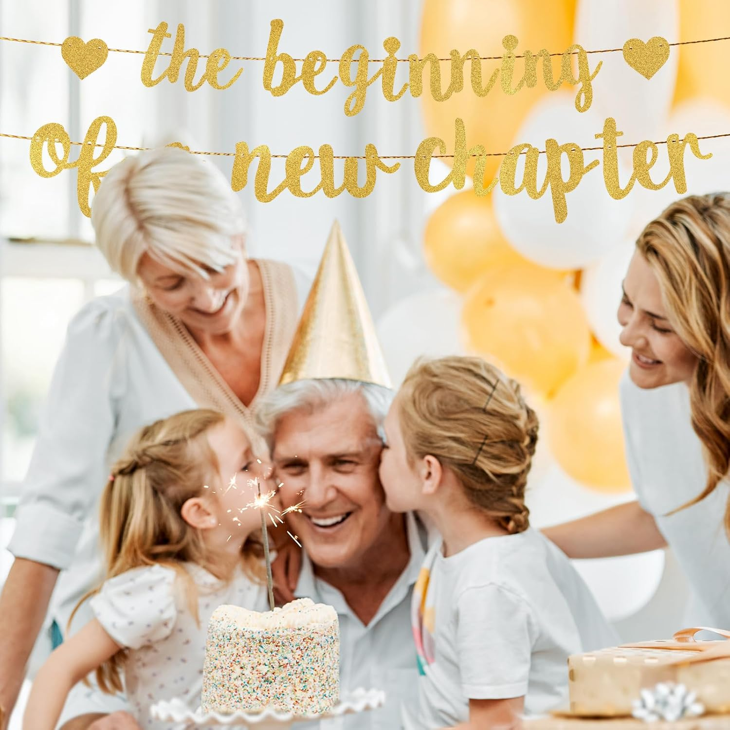 The Beginning of a New Chapter Banner, Shiny Congratulations Banner Farewell Party Garland Sign for Going Away House Warming Graduation New Job Divorce Engagement Party Decorations (Gold) image number 1
