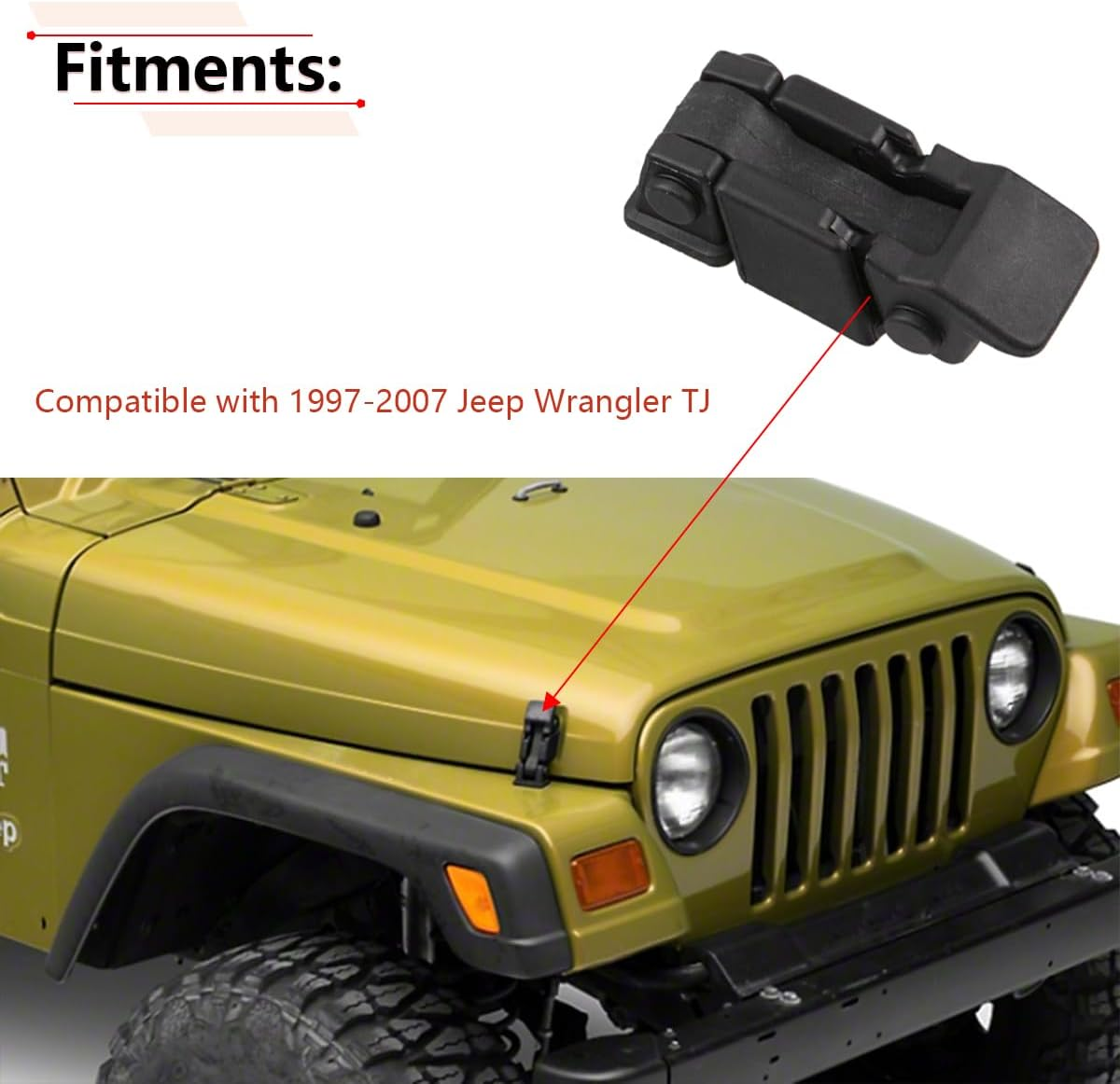 RLB-HILON Hood Latch Compatible with Jeep Wrangler TJ 1997 1998 1999 2000 2001 2002 2003 2004 2005 2006 Year, 1 Pair Hood Latches with Bracket image number 1