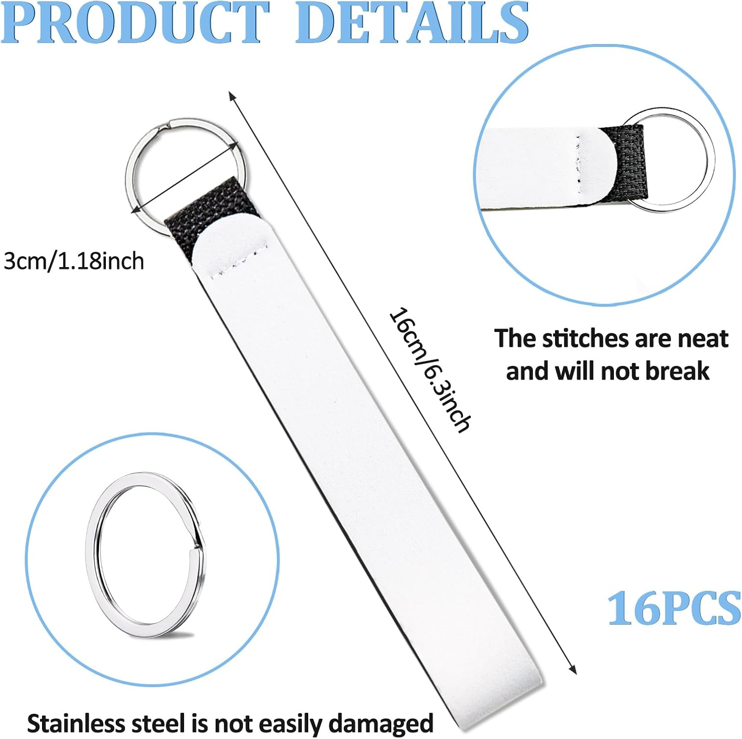 16 Pieces Sublimation Blanks Wristlet Keychain DIY Blank Wrist Lanyard White Neoprene Keychain Wristband Lanyard Wristband Keychain for Summarize Small Pendants Such as Keys image number 2
