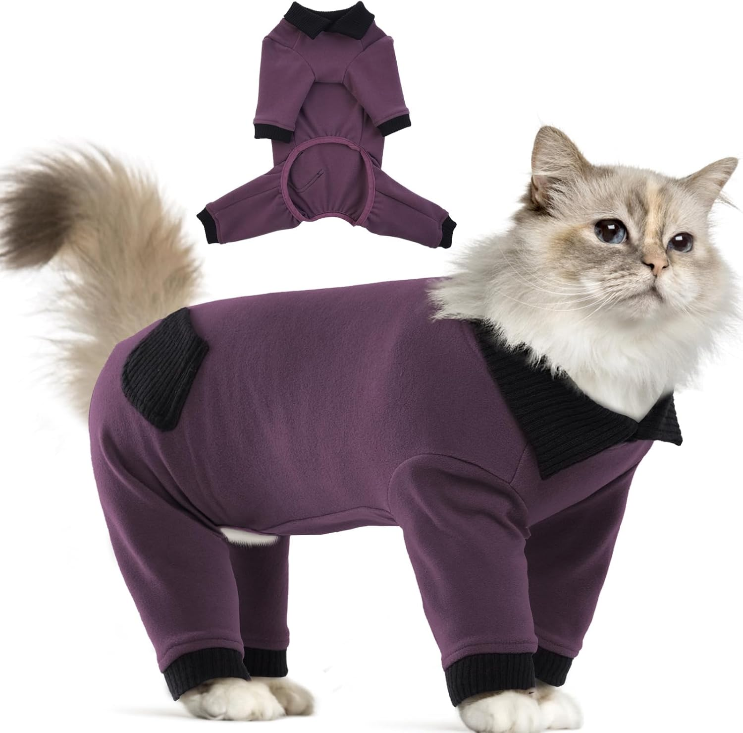 Lelepet Sticky Cat Clothes, Prevent Hair Loss Cat Pajamas, Professional Post-Surgery Onesie for Male & Female Cats, Anti-Shedding Shirt Outfit, Soft Sweaters for Cats, Blue M