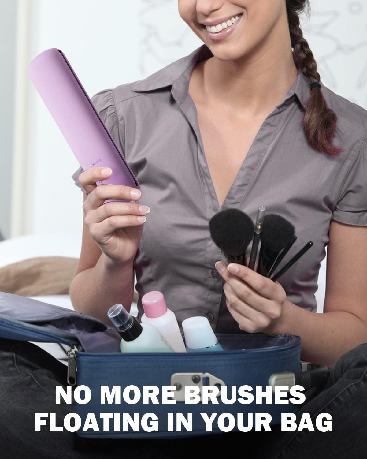 BEZOX Travel Makeup Brush Holder with Strong Magnetic Buckle, Silicone Make up Brush Pouch Case, Cosmetic Brush Mini Bag - Violet image number 5