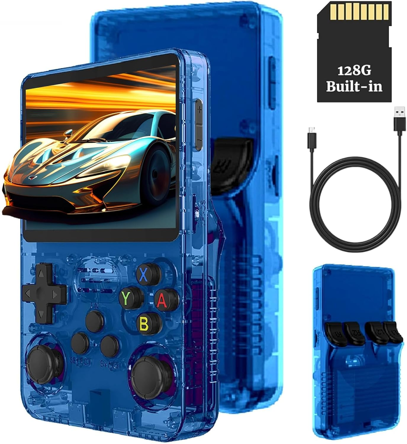 R36S 3.5 Inch Retro Gaming Console, 21000+ Games Retro Handheld Game Console, Video Game Console with Dual Stylem Linux/Garlic Supports & Dual 3D Joysticks 128G (White)