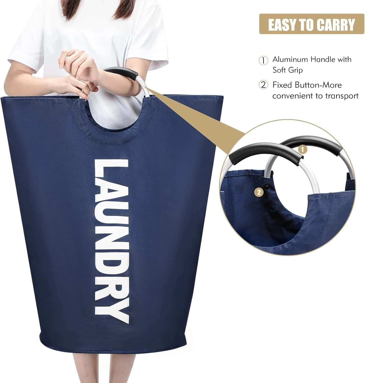 ARREBOL 90L Large Waterproof Laundry Basket & Bag, Collapsible Tall Freestanding Clothes Hamper with Aluminum Handles for College, Dorm, Family image number 1