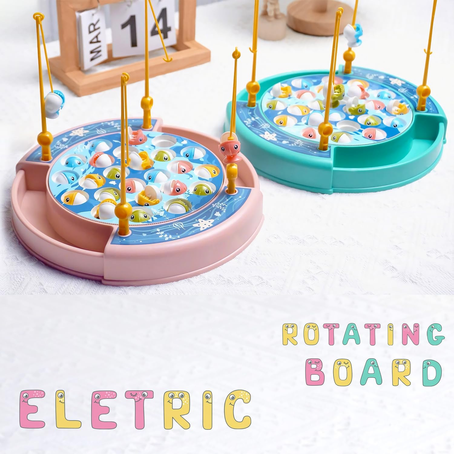 Magnetic Fishing Game for Kids, Rotating Board Games Fishing Toy with Cute Music and 24 Fish (Green) image number 4