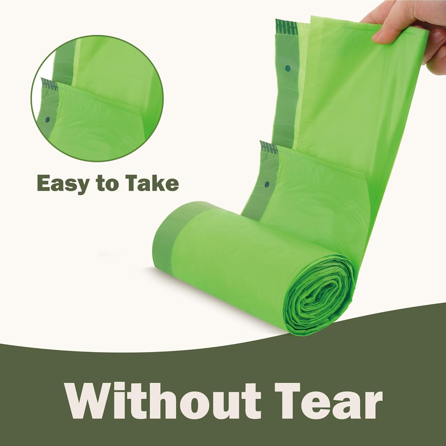 Compostable Bin Liners 20 Liter with Drawstring Tear off Extra Thick Biodegradable Bin Bags with Tie Handle BPI ASTM D6400 Europe OK Compost Home Certified 60 Counts Green (5 Gallon with Tie) image number 2