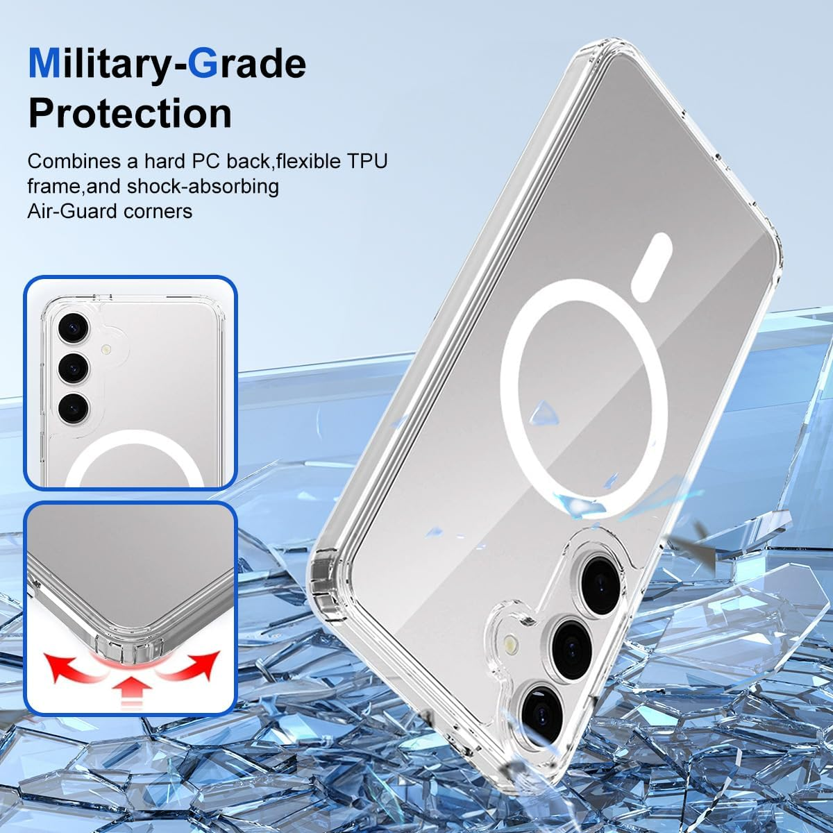 T Tersely Clear Case for Samsung Galaxy S25 FE 5G 2025, Magnetic Cover Compatible with Magsafe, Hard Back Slim Shockproof Bumper, Support Wireless Charging image number 3