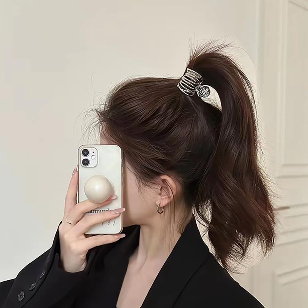 Pack of 2 Metal Hair Clips, Ponytail Hair Clips for Long Hair, Non-Slip Hollow Small Hair Clip, Black Hair Clip, Silver Claw Clip for High Ponytail, Women, Girls, Hair Accessories image number 5