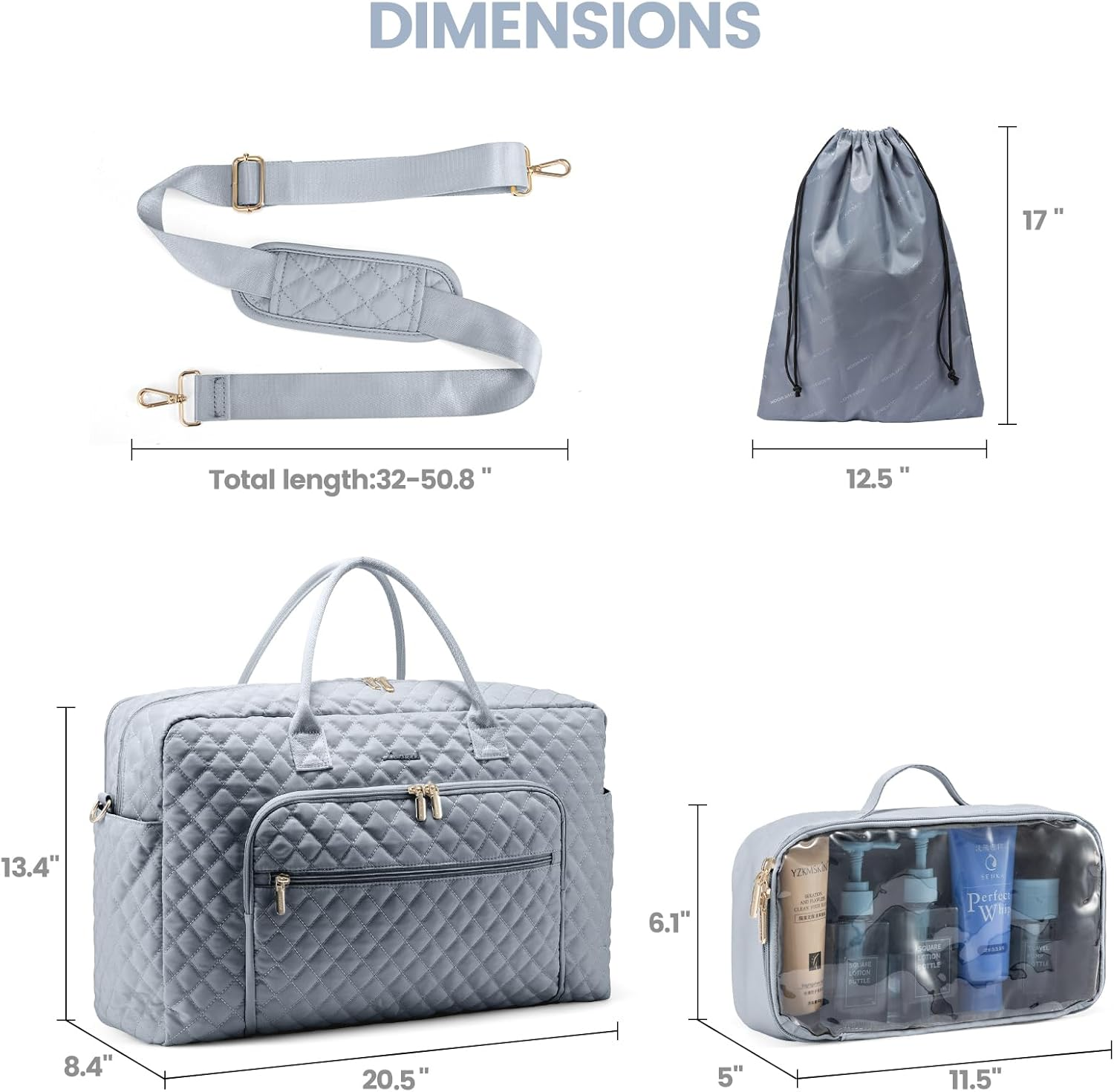 LOVEVOOK Travel Duffle Bag, Weekender Bag for Women with Toiletry Bag Carry on Overnight Bag with Laptop Compartment, Yoga Gym Bag with Wet Pocket Shoe Bag, Hospital Bag for Labor and Delivery, Grey, image number 4