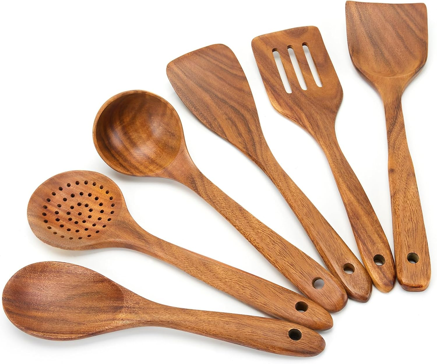 XMYYX 6 Piece Teak Wooden Cooking Utensils, Wooden Spoons, Non-Stick, Scratch-Free, Easy to Clean image number 4