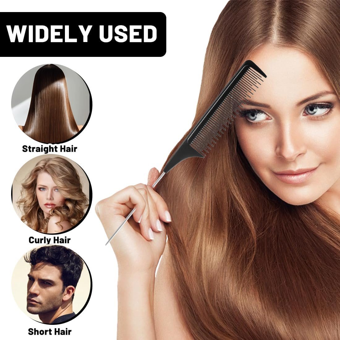 JRYXDS Set of 3 Tail Combs Fine Tooth Comb Professional Hairdressing Comb Antistatic Heat Resistant Teasing Hair Comb for Men and Women image number 4