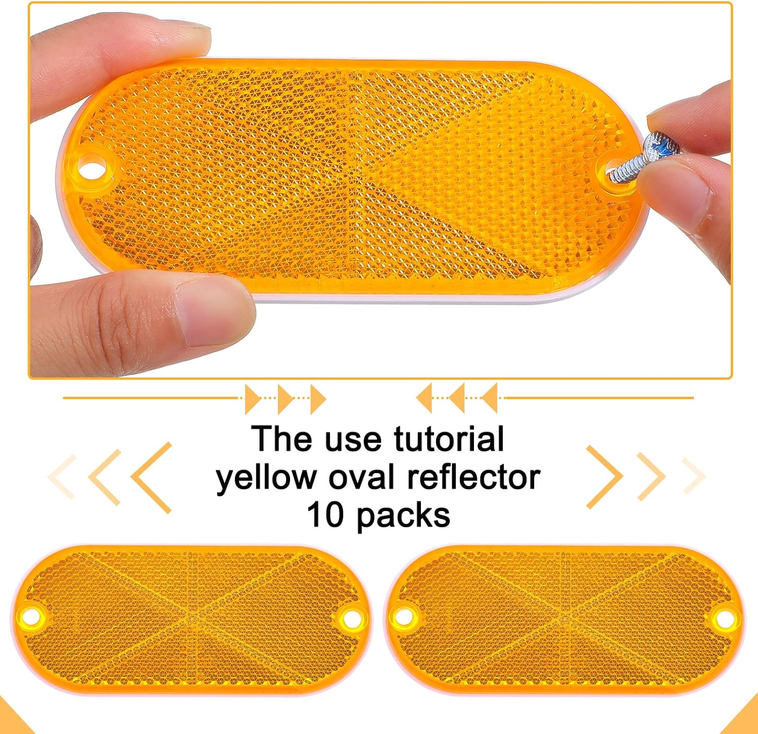 Tallew 10 Pack Front Reflector Oval Reflector for Driveway Fence Gate Posts Trailers Safety Reflectors Automobiles Boats Mailboxes Reflector with Center Mounting Hole (Yellow) image number 2