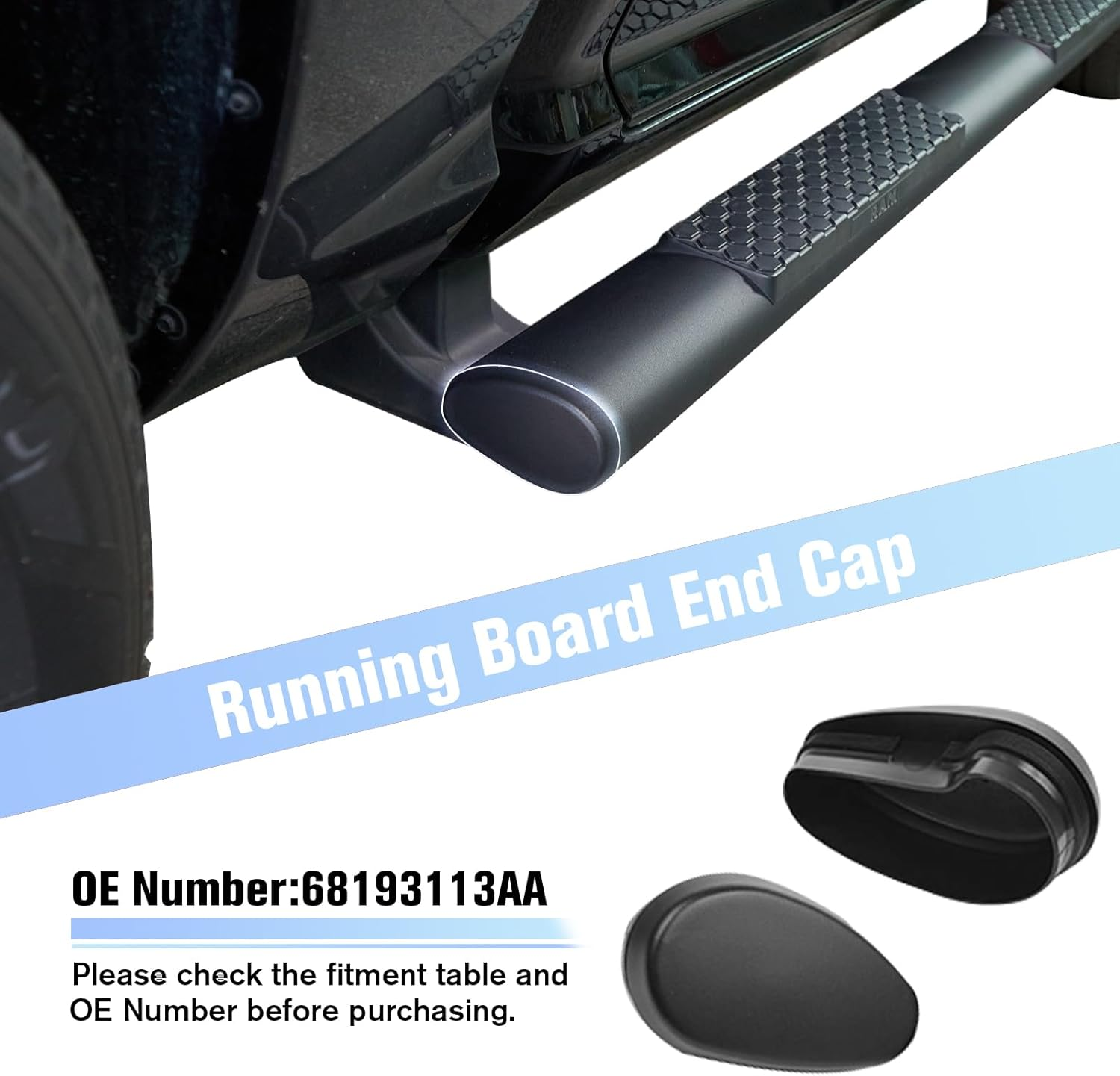 Litmiracle Running Board End Caps for 2013-2022 Dodge Ram 1500 Crew Cab, Side Steps Bars End Caps Cover Set Compatible with 2013-2019 Dodge Ram 2500 3500 image number 3