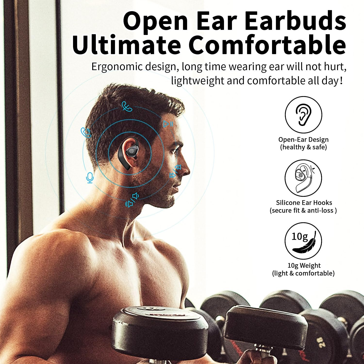 BANIGIPA Open Ear True Wireless Earbuds, Bluetooth 5.3 Headphones W/Immersive Premium Sound, IP54 Waterproof Open-Ear Earbud W/Dsp Noise Cancelling Mic for Sports Long-Lasting Comfort, 50H Playtime