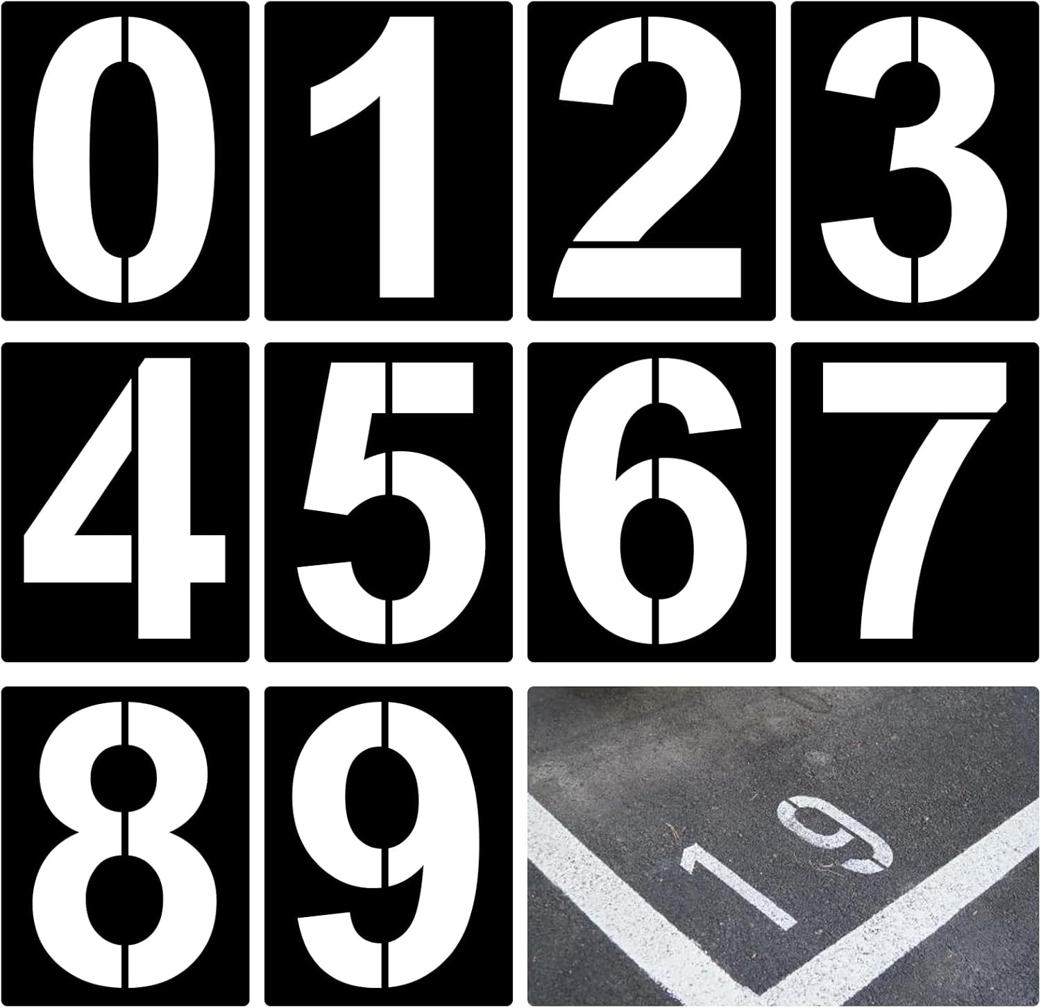 12 Inch 0 to 9 Large Number Stencils Set, 10 Pieces Reusable Plastic Curb Address Number Stencils Road Sign Digital Templates for Painting DIY Mailbox Parking Lot Door image number 3
