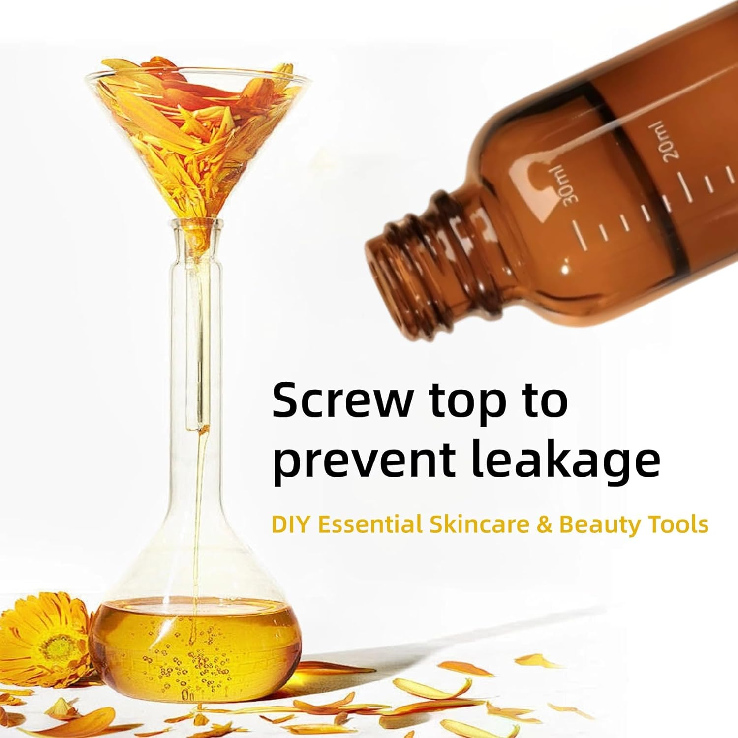 2 X 100Ml Dropper Bottle Clear Glass Dropper Bottle with Droper Pipettes, Refillable Sample Dropperbottles with Funnel and Label for Essential Oil Blending, Perfumery (Amber, 2X100ML) - Amber image number 2