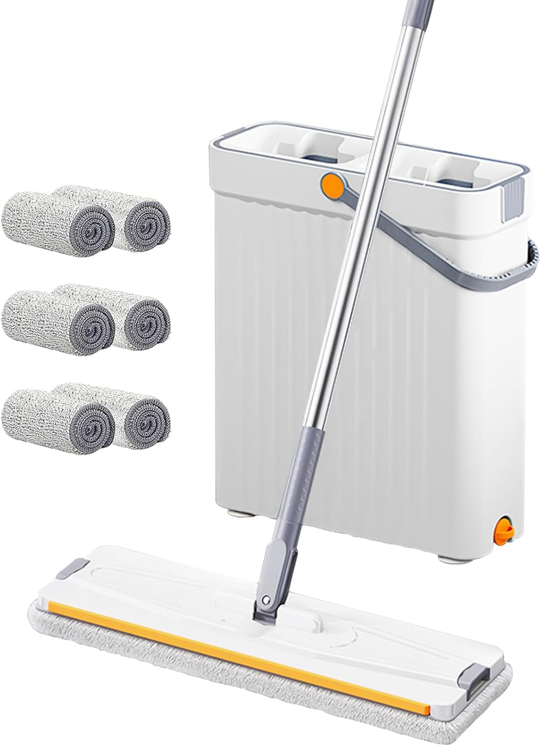 Mop and Bucket with Wringer Set, Flat Floor Mop and Bucket System with 6 Microfiber Pads, Hands Free Wet and Dry Use Mop Set, Long Handle Flat Mops for All Floor Types and Windows Cleaning image number 5