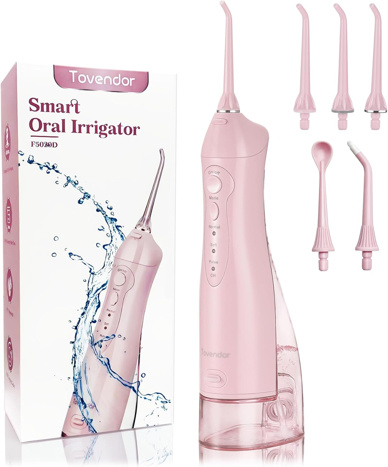 Water Flosser, Tovendor Cordless Oral Irrigator for Teeth, Gum, Braces Deep Cleaning, 4 Tips, 4 Modes, 300ML Rechargeable Water Dental Flosser, IPX7 Waterproof, Portable Design for Home Travel (Matte Black)