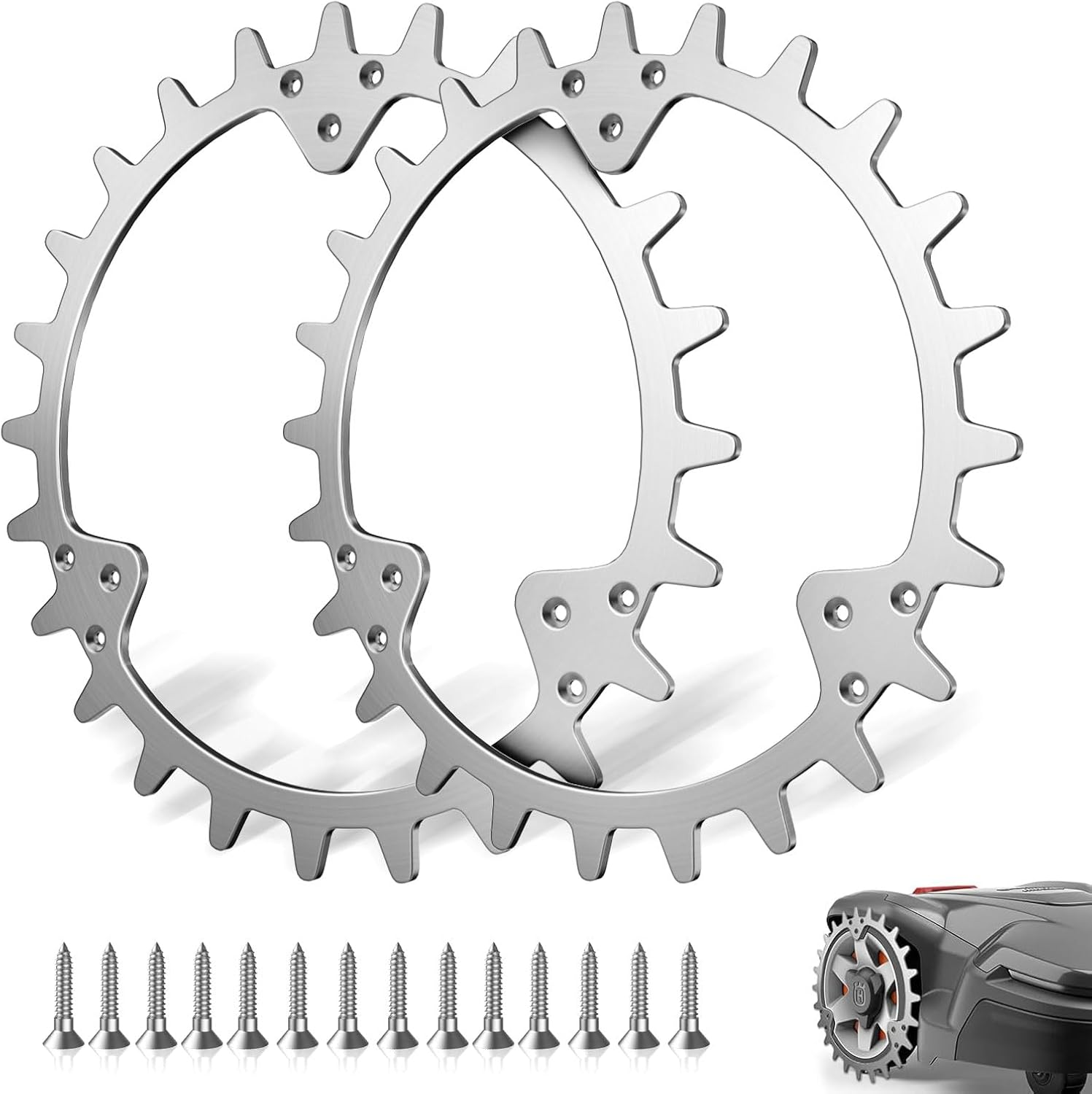 Stainless Steel Spikes for Husqvarna Automower 320/430X/435X/440/450X, Spikes Lawn Traction Improvement for Robotic Lawnmowers, Elaborately Deburred, Wheel Size 252 Mm for Accessories Off-Wheel Wheels image number 2