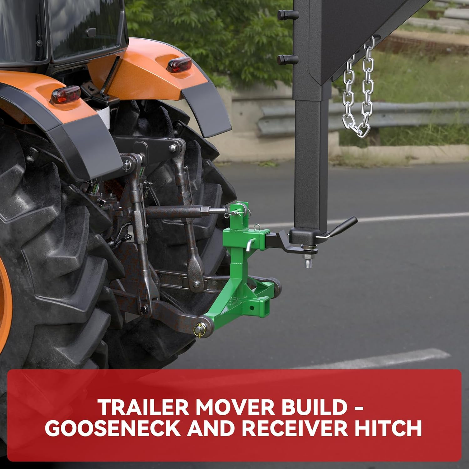 Green 3 Point Hitch Receiver with Dual 2&rdquo; Receiver, 3 Point Trailer Hitch for Tractor, Fit for Standard/5Th Wheel/Goose Neck Connections, 3 Pt Quick Hitch Farm Equipment and Subcompact Trailer Hitch