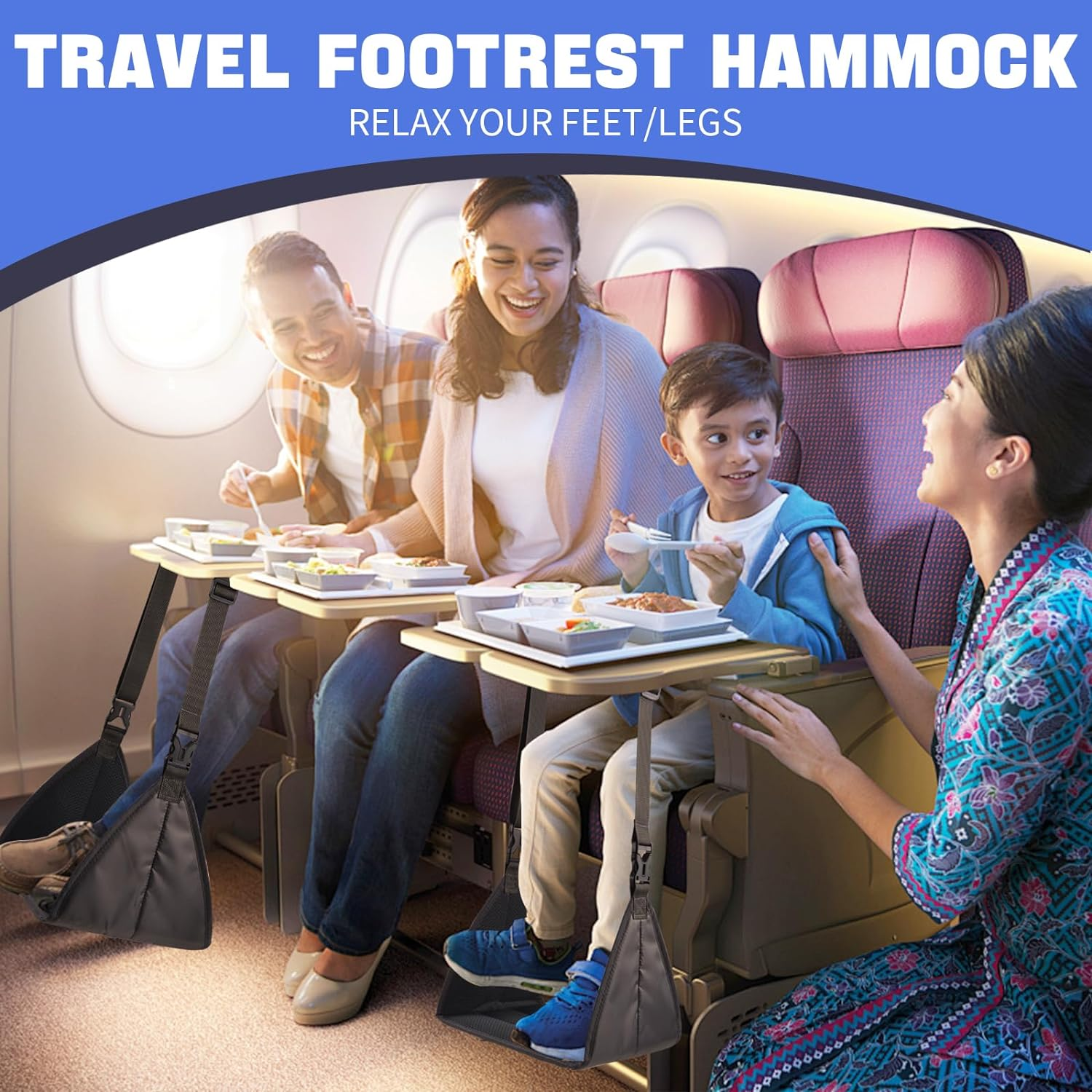 Portable Airplane Footrest with Stable Base - Adjustable Travel Foot Hammock Prevents Leg Clashing, Carry-On Essentials for Flight, Train & Office Use (Grey) image number 5