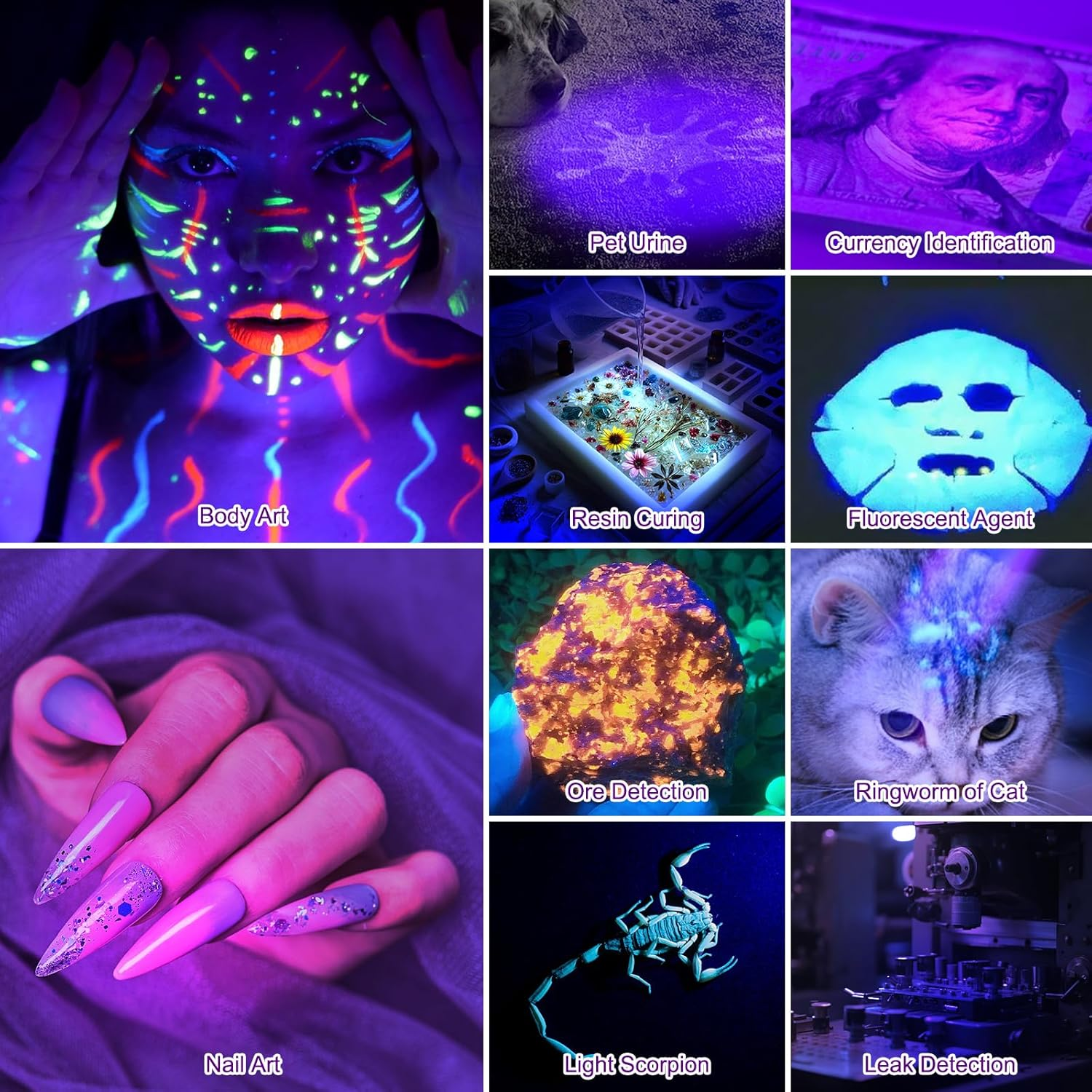 Tisuokae 365Nm UV Light Torch, 50W Powerful Black Light Torch with LCD Screen, Rechargeable UV Resin Light, Dimmable Professional UV Flashlight for Pet Urine Detection, Resin Curing, Rocks, Scorpion image number 4