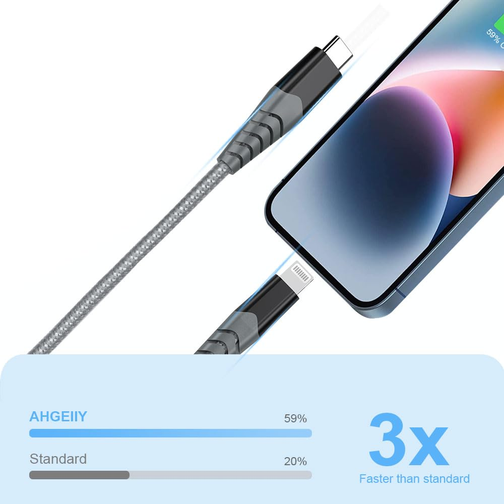 AHGEIIY USB C to Lightning Cable, 0.3M 2Pack Short USB-C to Lightning Cable Apple Mfi Certified Lightning Cable Iphone Fast Charger for Iphone 14 13 12 Mini Pro Max 11 X XS XR 8 Ipad Ipod image number 4