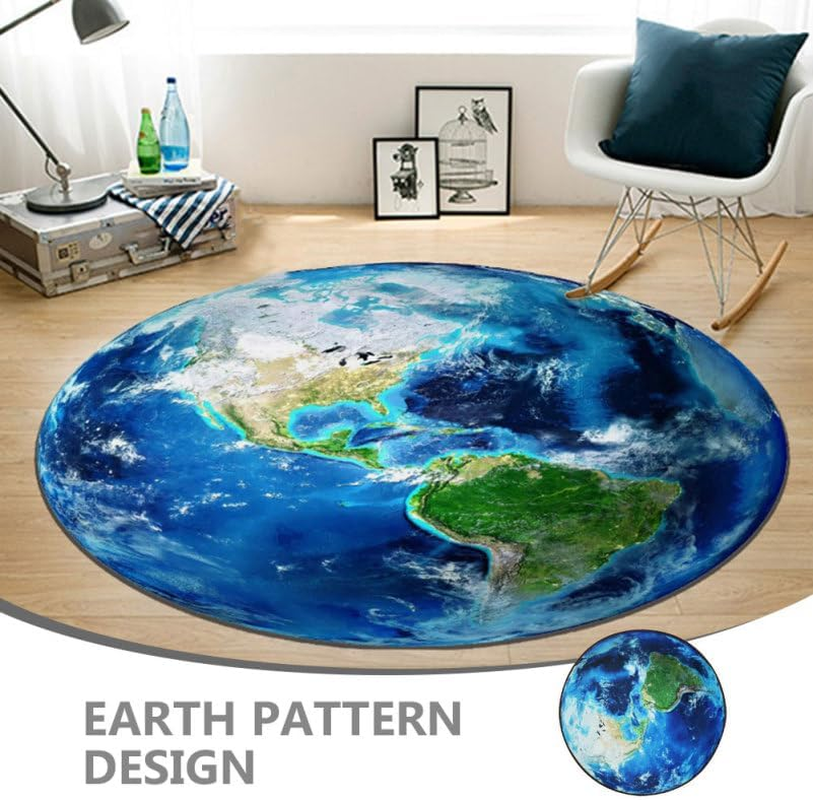 Earth Chair Leg Floor Protectors Carpet Blue round Area Rug Non-Slip Mat for Home Office Use 80Cm Soft Cushioned Floor Protector for Living Room Bedroom Study image number 1