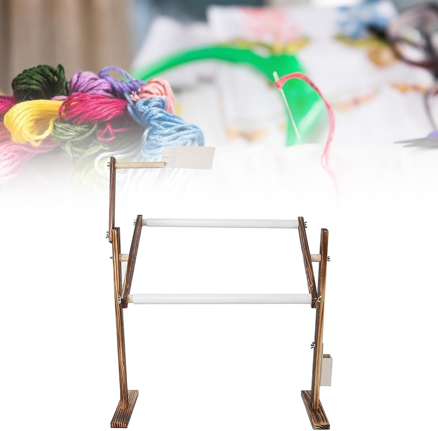 Round Stitch Frame Antique Wood Embroidery Stand Rack Height Sewing Craft Accessory image number 4