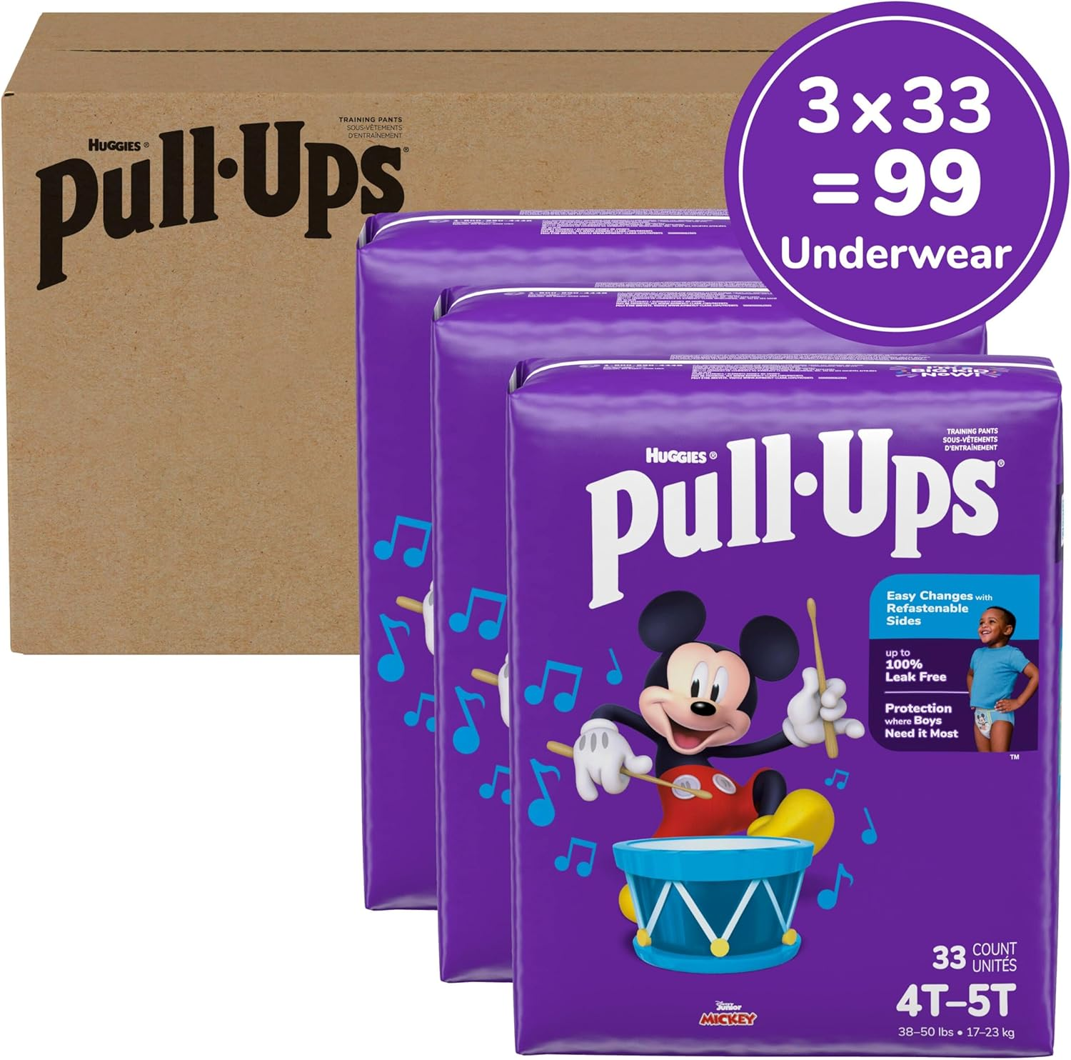 Pull-Ups Learning Designs Potty Training Pants for Boys, Size 4T-5T (38-50 Pounds), 99 Count, One Month Supply (Packaging May Vary) image number 3