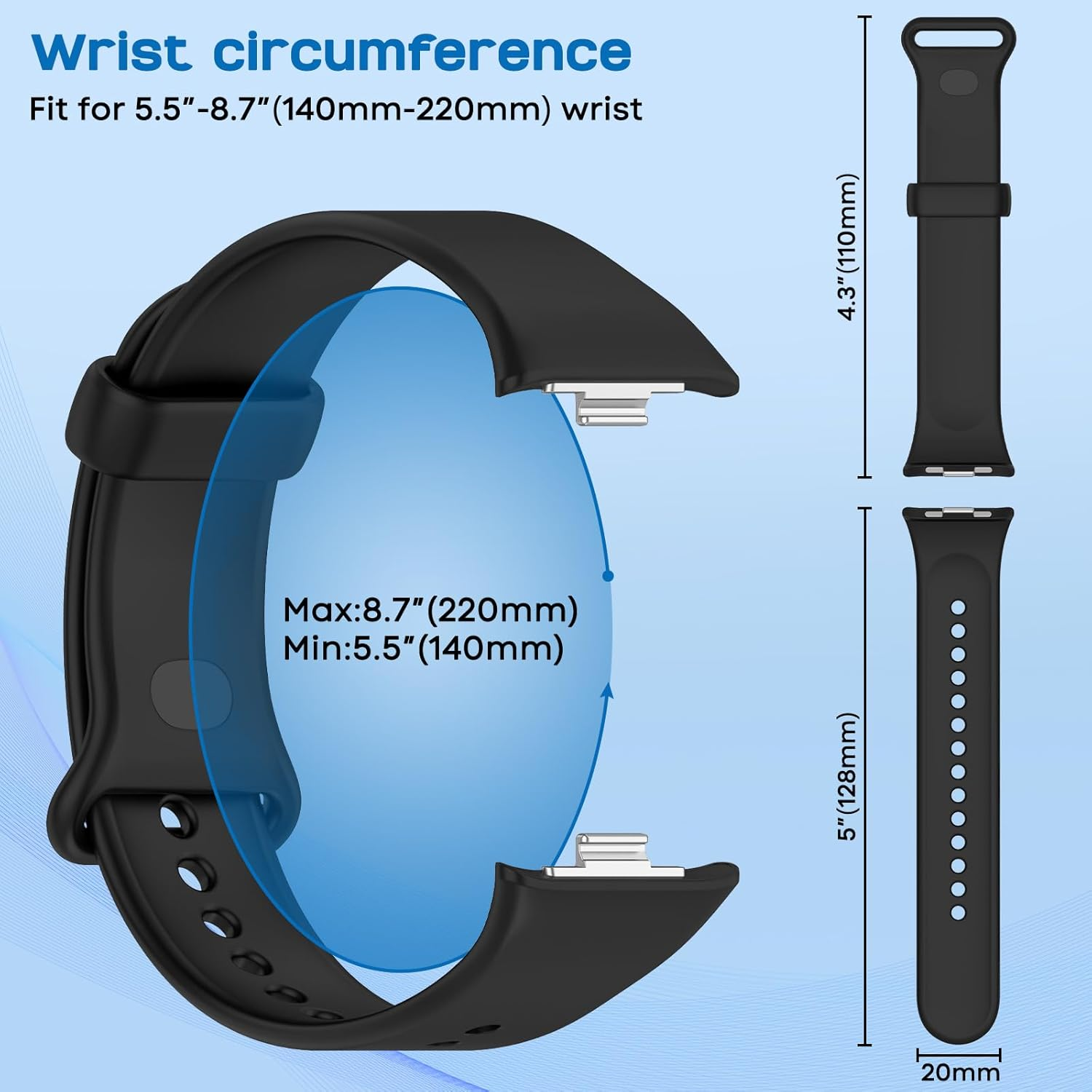 Xisair 3 Silicone Wristbands Compatible with Xiaomi Smart Band 9 Pro and Xiaomi Smart Band 8 Pro Sports Wristband, Silicone, Breathable, Soft and Comfortable Replacement Bands Suitable for Miband 9 - Black  Navy  Fir Green image number 4