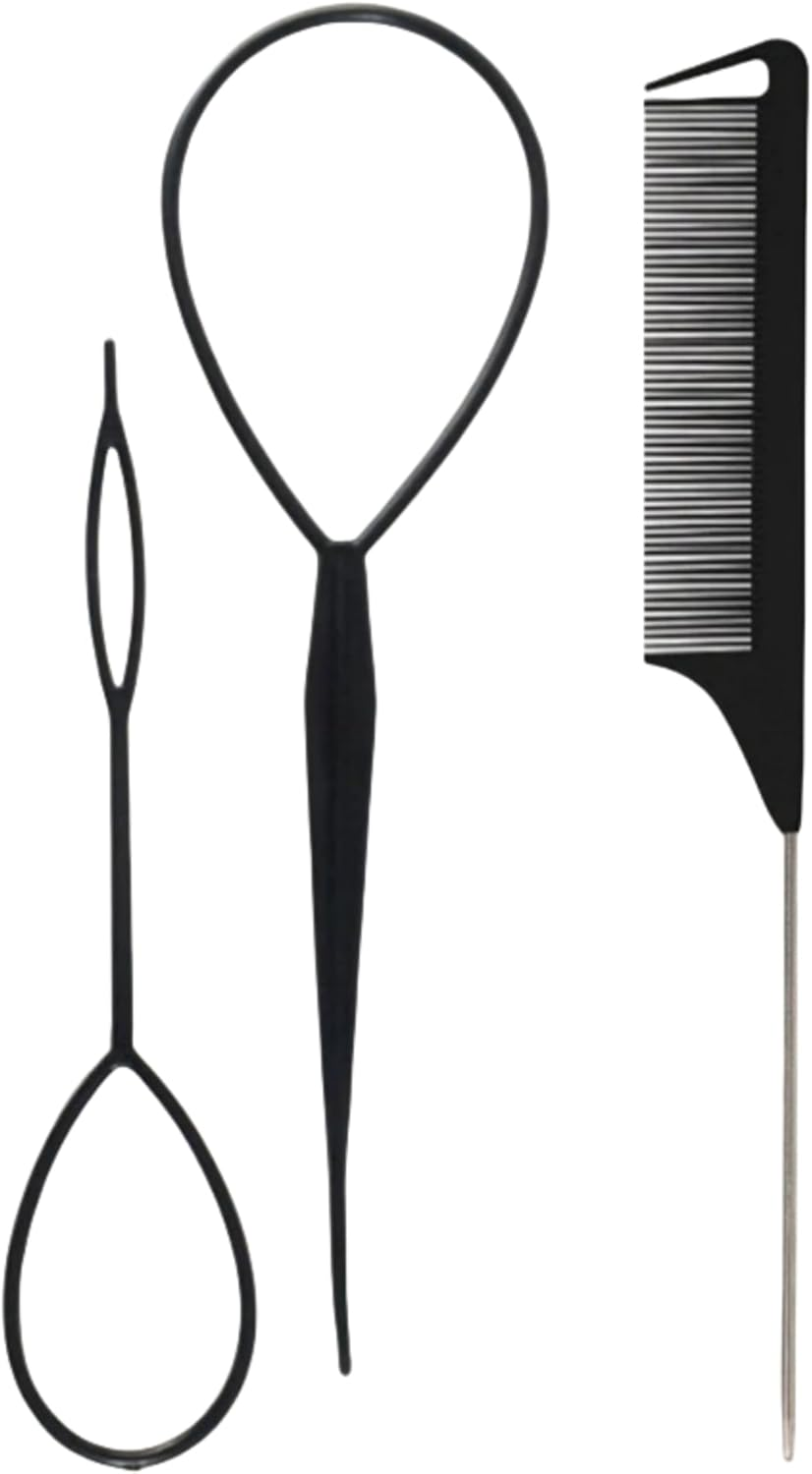 3 Piece Hair Braiding Tool Kit Professional Hair Styling Set for Perfect Braids, Includes Hook, Comb, Clips, and Accessories Ideal for Beginners and Expert (Black)