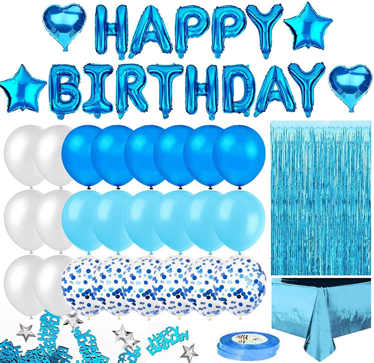 DAWNTREES Birthday Balloons for Girls, Birthday Decorations, Happy Birthday Party Banners, Rose Gold Tassel Curtains, Aluminum Foil Tablecloths, Heart-Shaped Star Foil Confetti Balloons.(Pink)