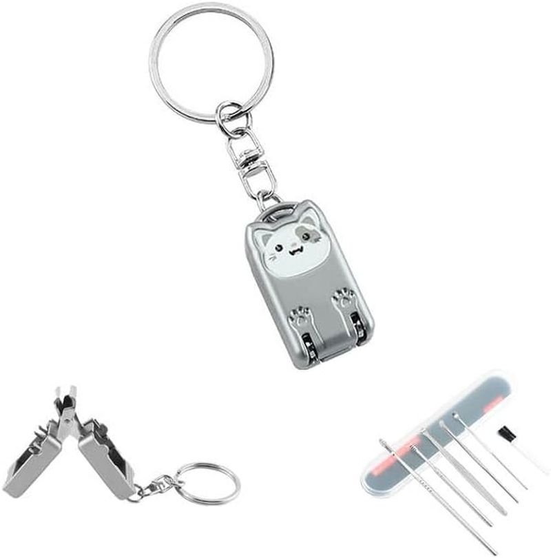 Mini Nail Clippers Keychain, Cute Cat Nail Clipper, Compact Pocket Folding Nail Cutter Keyring，Portable Travel Nail Clippers for Purse & Keyring with Ear Wax Removal Tool (Golden)