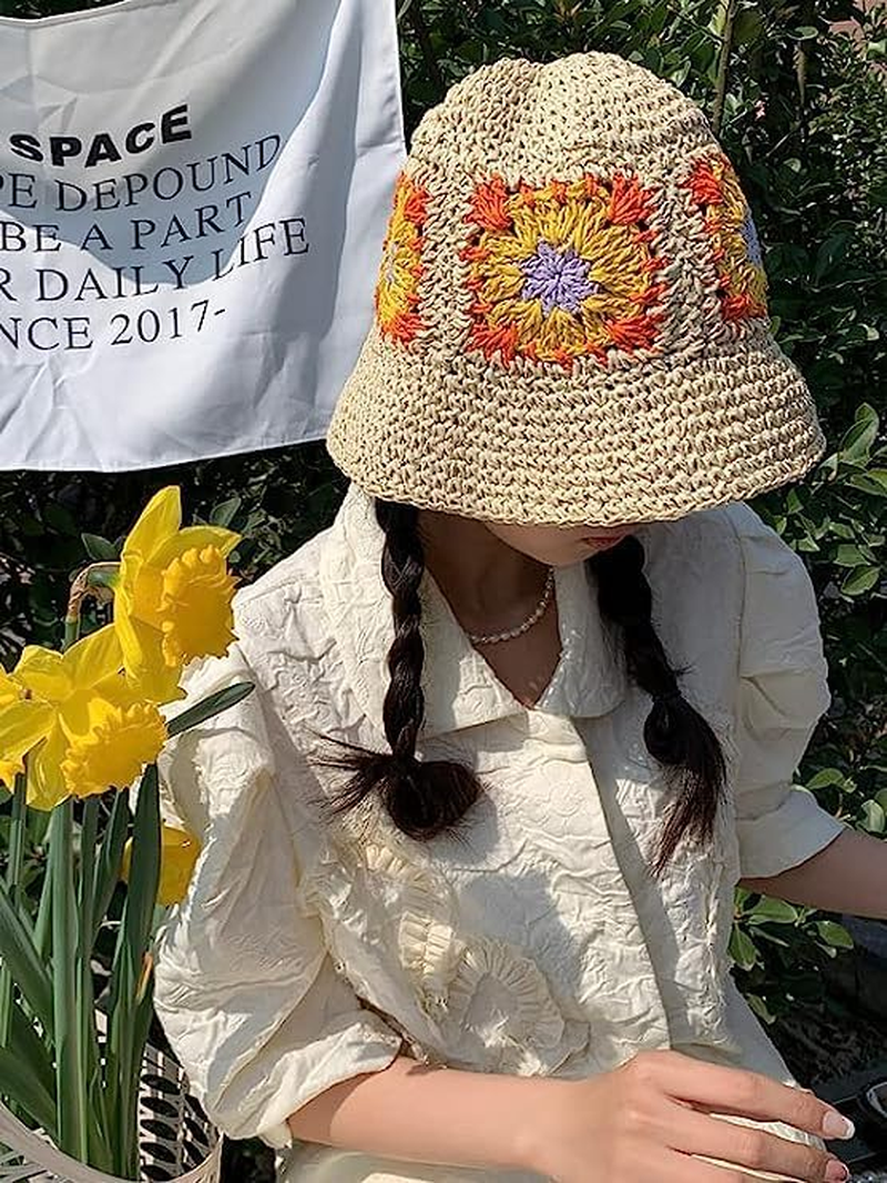Womens Straw Sun Hat Woven Bucket Hat Floral Fishing Hat Beach Hat Foldable Cap Summer Chic Straw Chic Hat Pink image number 1