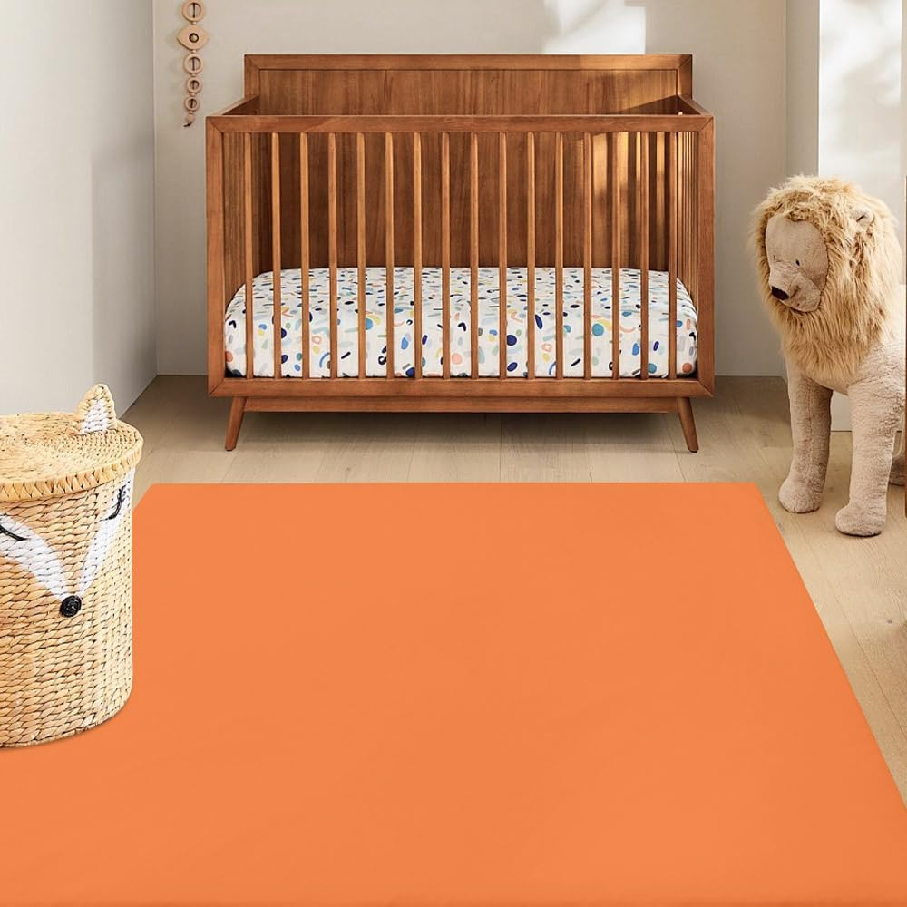Playpals Baby Play Mat, Extra-Thick Vegan Leather Activity Mat with Washable Removable Cover, Non-Slip Cushioned Crawling Mat for Infants, Babies & Toddlers, Easy-Clean Floor Mat, 121X121Cm Brown-Orange image number 5