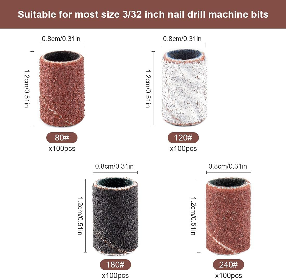 Rolybag Sanding Bands for Nail Drill Portable Nail Strap Set 3 Color Coarse Fine Grit Efile Sand Set 80#120#180#240#,2 Pieces 3/32 Inch Nail Drill Bits for Manicures and Pedicures image number 1