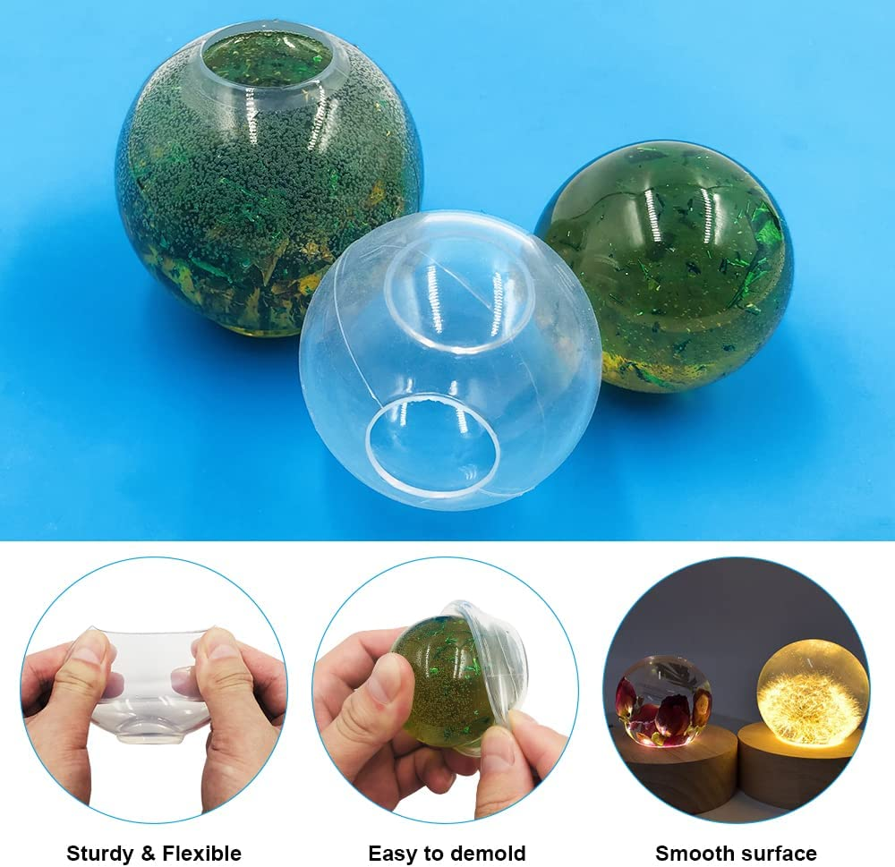 6 Pcs Sphere Cube Resin Molds, Finegood Clear Resin Molds Silicone Epoxy Resin Molds DIY Seamless Crystal Ball Silicone Mould for Resin Candle Soap image number 1