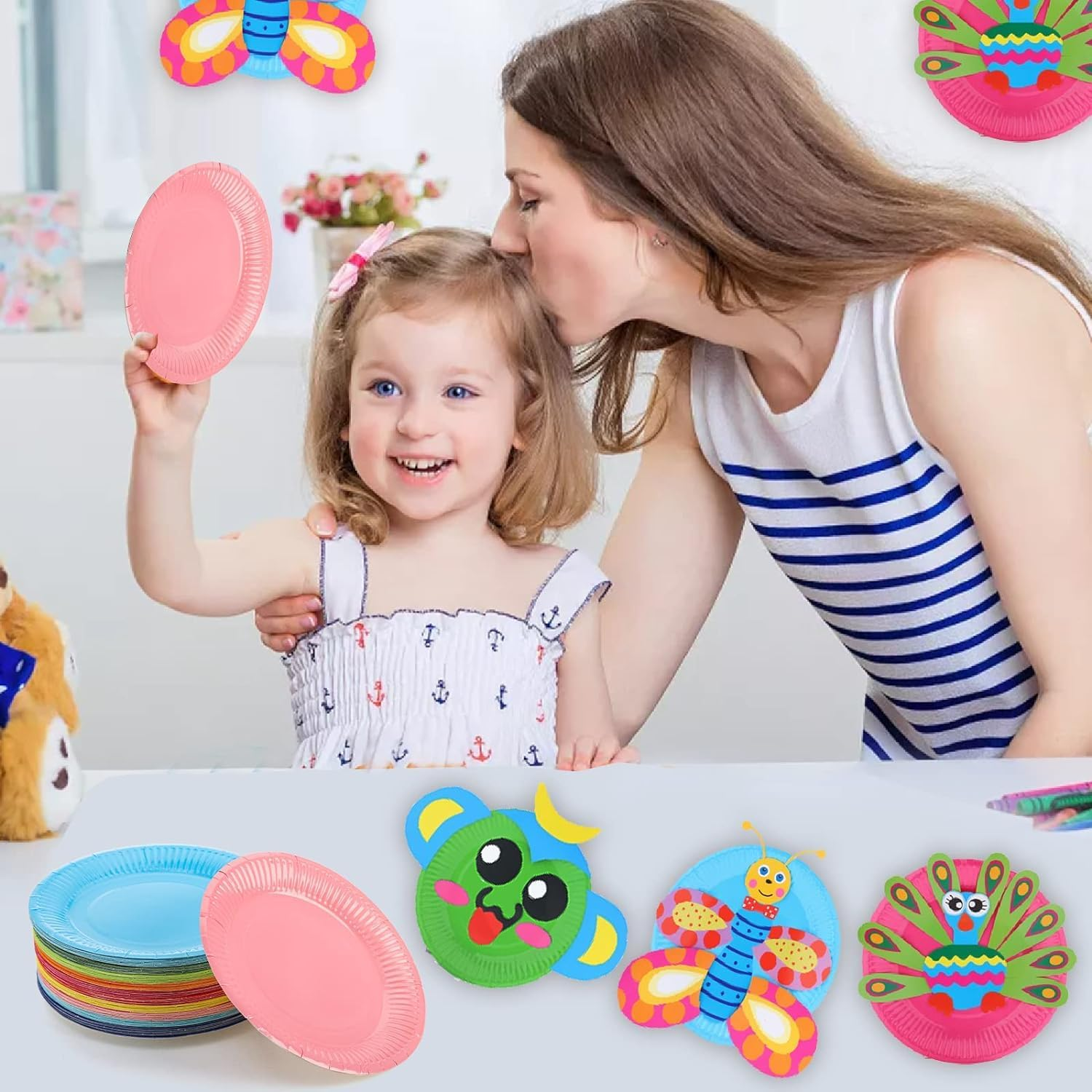Colorful round Disposable Paper Plates, 50Pcs Colorful Paper Dinner Plate Disposable Party Paper Plates, 7 Inch round DIY Colored Paper Dish for Dessert Plates
