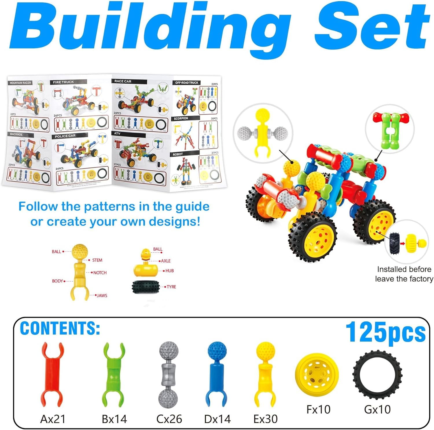 STEM Building Toys for 3 4 5 6 7 8 Year Old Boys Girls, 125 Pcs for 5 Year Old Building Blocks Educational STEM Kit Learning Creative Toys for 3-5 4-8 5-7 6-8 Kids, Birthday Gifts for Kids image number 1
