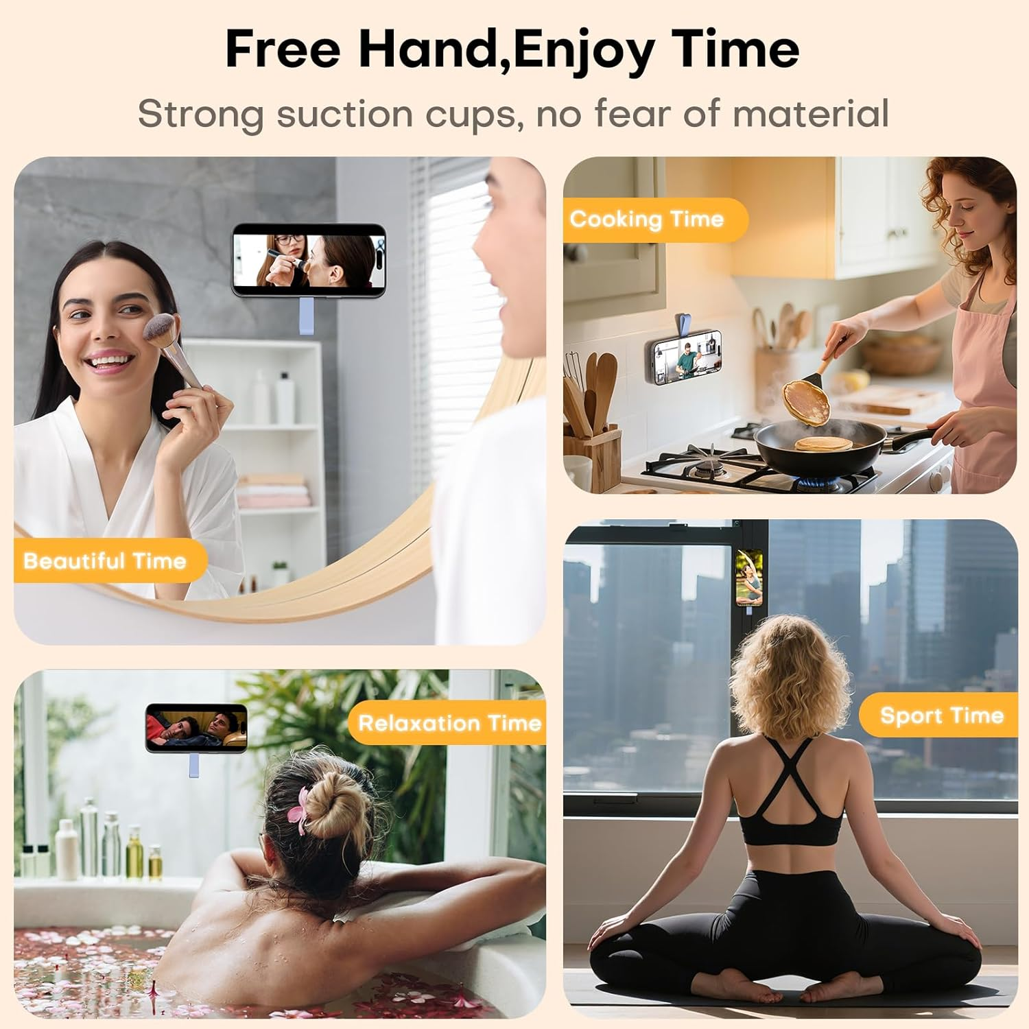 TAURI Magnetic Phone Grip Accessories Holder with Stand, Compatible with Magsafe, Double-Side Design, Silicone Back Suction Cup for Glass and Smooth Surface, Hands-Free for Selfies and Videos - Sky - Sky image number 4