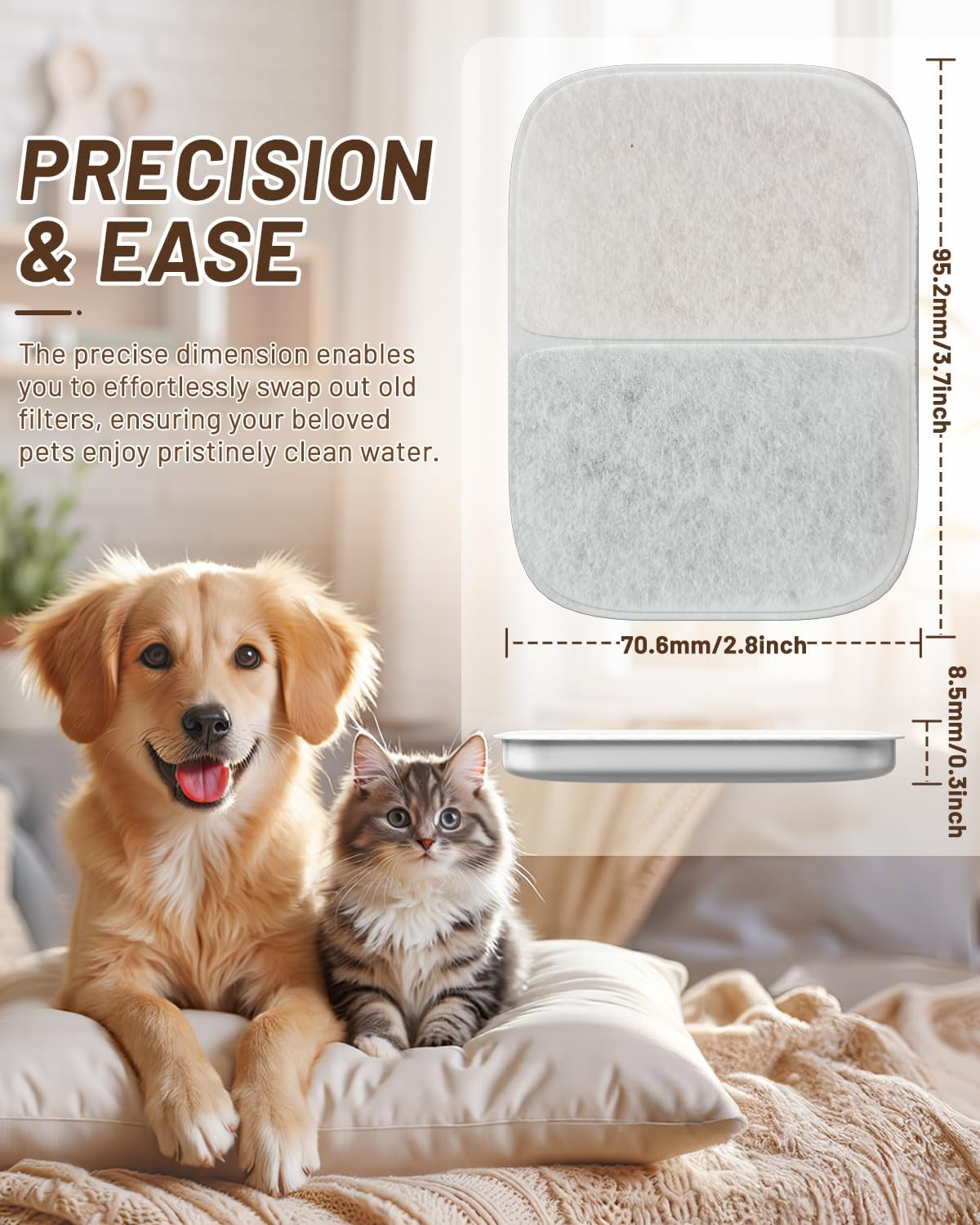 Cat Water Fountain Filters 6 Packs - Replacement Filters for Cats Water Dispenser, 2 in 1 Triple Filtration Cat Fountain Filter for 2L/3.2L/4L Ultra Quiet Stainless Steel Pet Water Fountain image number 1