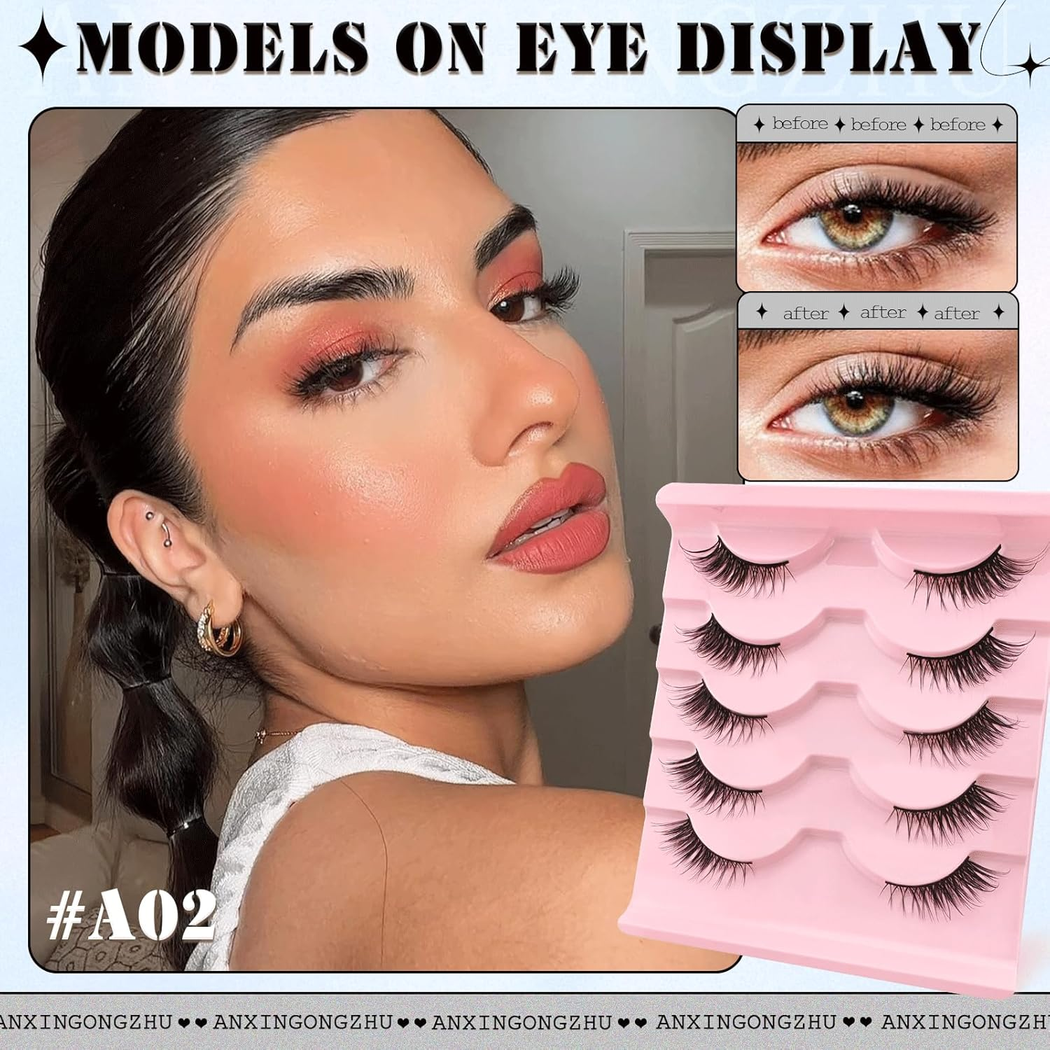 5 Pairs of Half Eyelashes, Cat Eye, 15 Mm Short Cat'S Eye Artificial Eyelashes, Natural Look, 1/2 Corner Curly False Eyelashes Set, 3/4 Corner Eyelashes (A02) image number 6