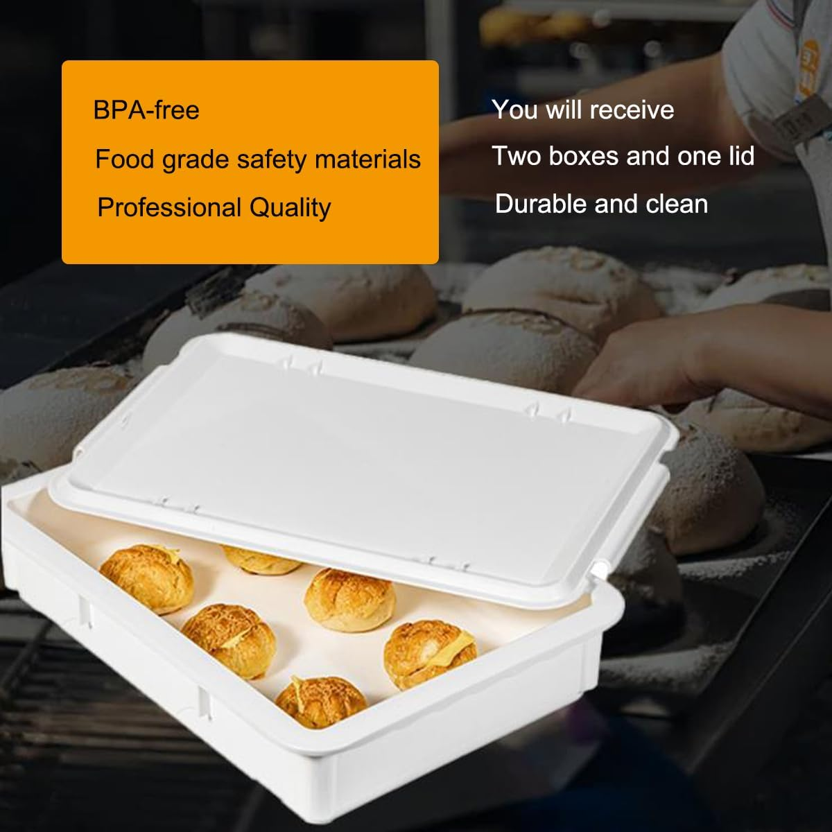 Pizza Dough Proofing Box,2 Pack Pizza Proofing Box Set with Cover and Lid,Bpa Free Plastic Bread Box Vegetable Storage (44.5 Cm* 32 * 8.5 Cm)