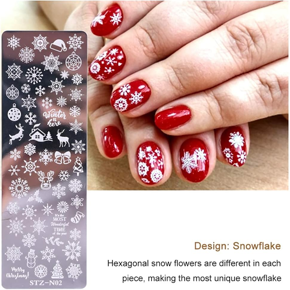WOKOTO 6Pcs Nail Polish Stamping Plates Kit Flower Butterfly Rose Snowflake Image Templates Stamping Plates for Christmas Manicure DIY Tools image number 1