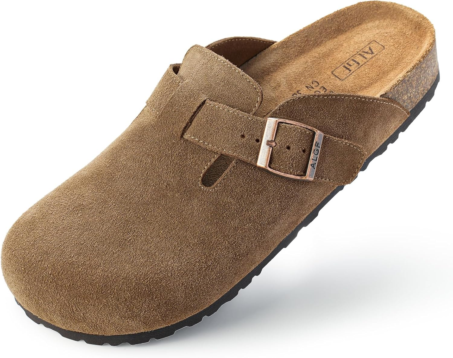 ALGF Women&rsquo;S Genuine Suede Clogs for Women Slip-On Buckle Slides Women'S Mules & Clogs Natural Rubber Cork Footbed Sandals Potato Shoes with Arch Support