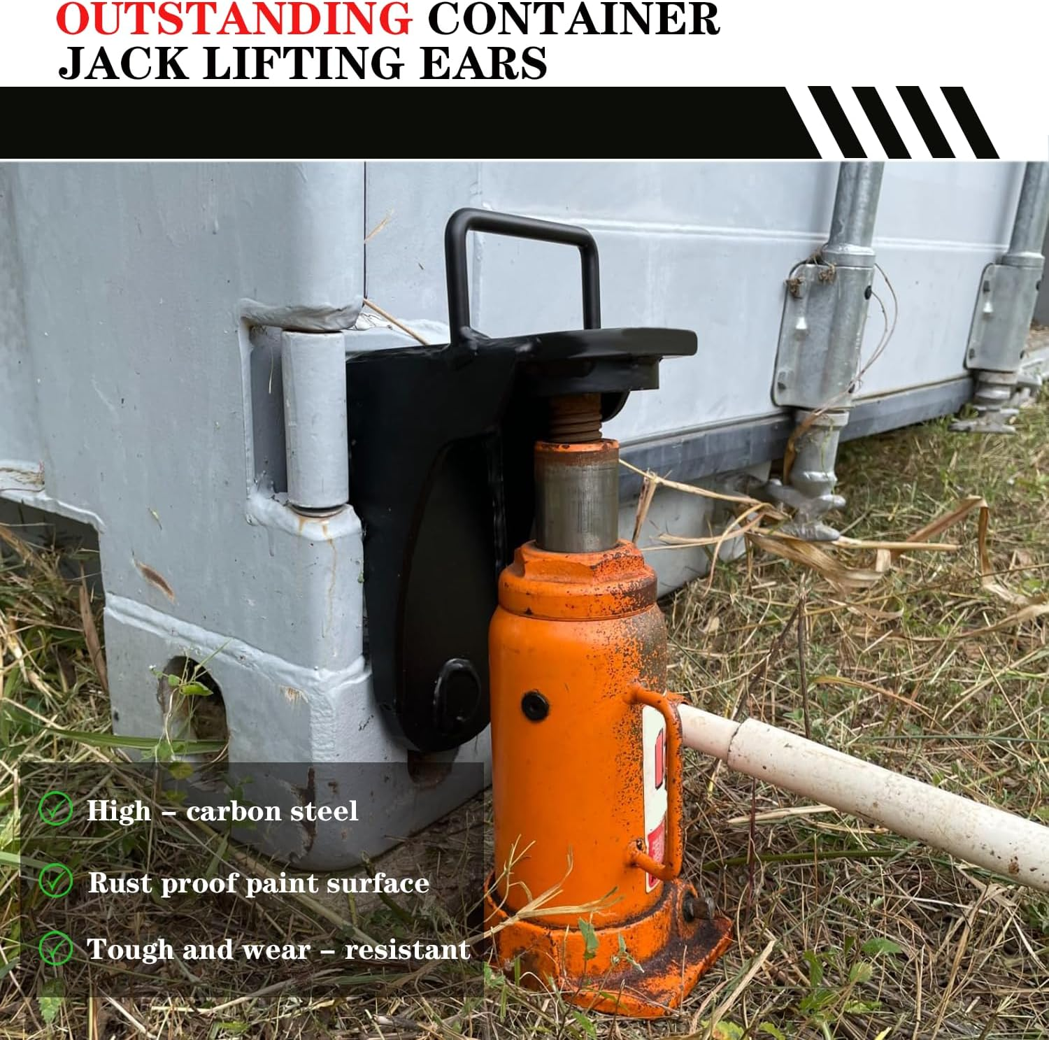 Heavy-Duty Shipping Container Jack Lug Leveler with U-Shaped Handle,Shipping Container Booster Lifter |,Shipping Container Accessories Attachment - Storage Container Leveler Booster,Black (2PCS) image number 5