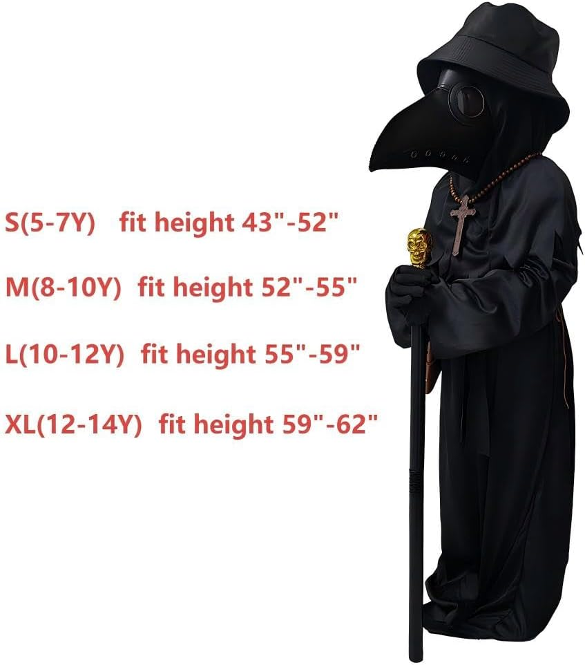 SENLI Plague Doctor Costume for Kids Funny Scary Halloween Costumes for Boys Girls 9 in 1 Set Halloween Outfits image number 3