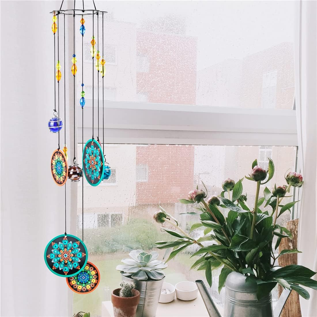 YU FENG Metal Flower Wind Chimes 23.5" Outdoors Window Garden Hanging Windchimes for Outside image number 5